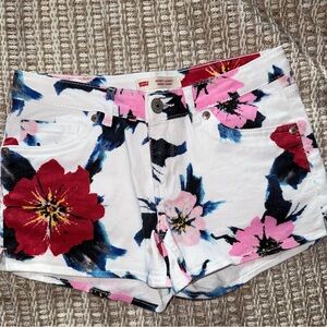 Levi's big girl Floral Print Shorts - White and Pink